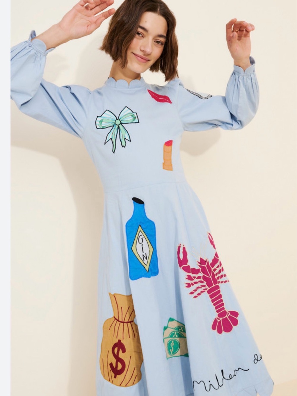 Light Blue Embroidered Midi Dress